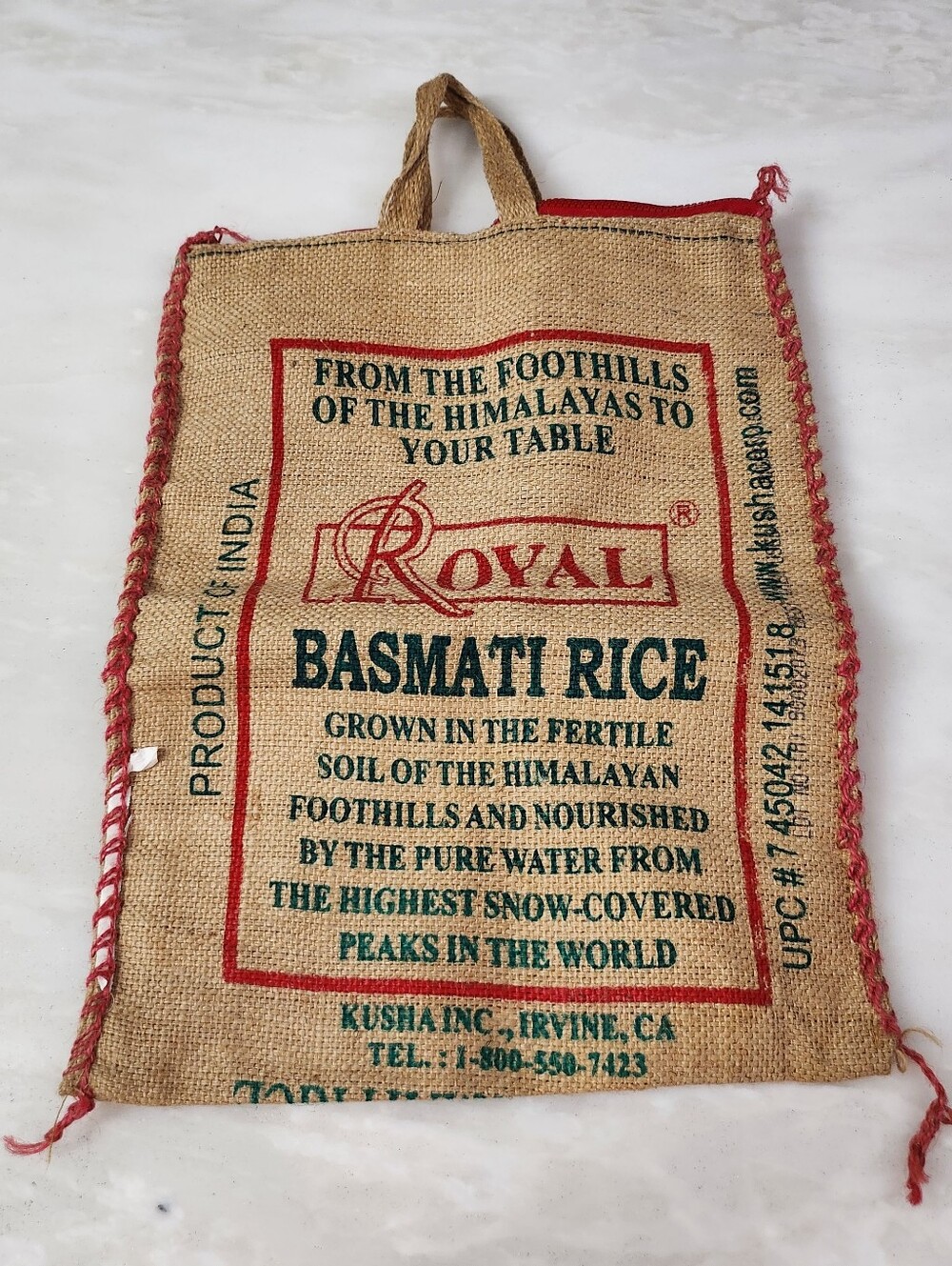 Basmati Rice Jute Tote Bag - Natural with Red Trim